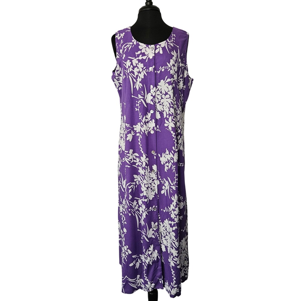Floral Maxi Dress Womens PL Sleeveless Button Front Hawaiian Tropical Vacation‎